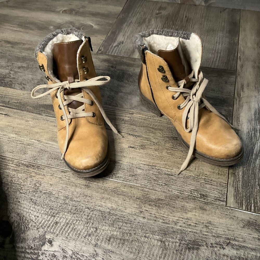 Rieker Felicitas Size 39 Ankle Hiking Boots Knit Lace Up Zipper Heel